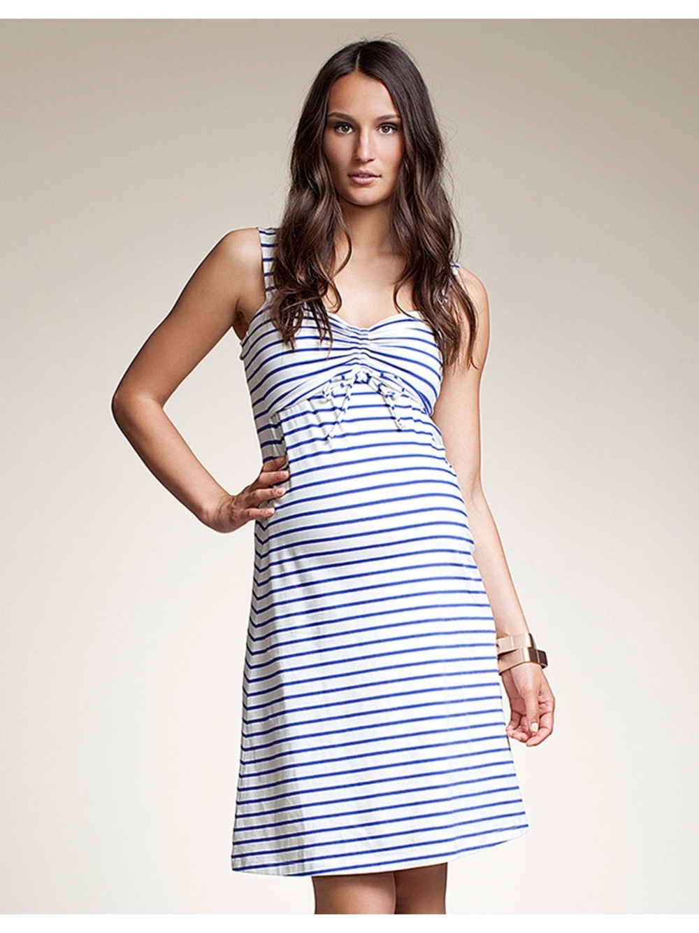 Maternity and nursing Square Neck Tank Midi Dress - black and white stripe. - Picture 2 of 4